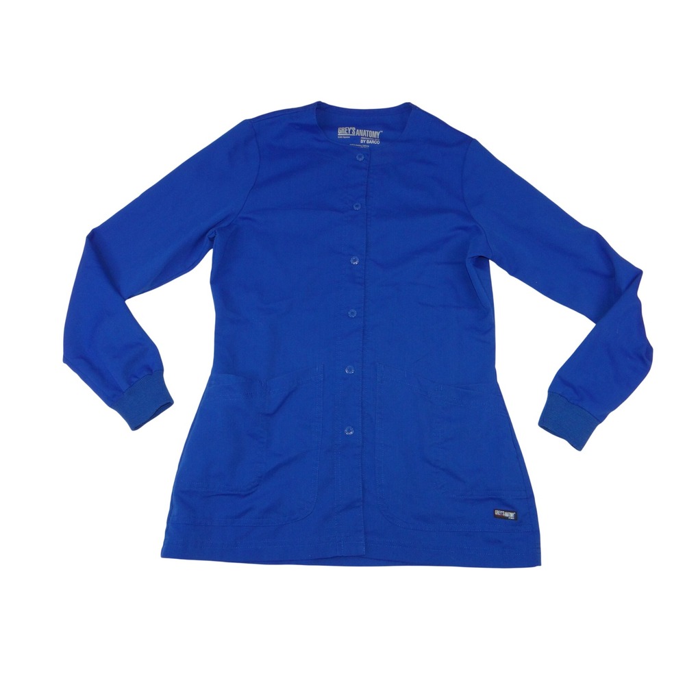 Greys Anatomy by Barco Womens Royal Blue Button Front Scrub Jacket XS 4200